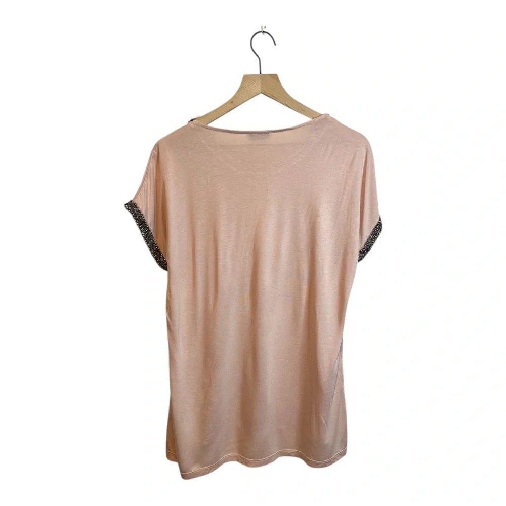 Papaya Blush Pink Peach Blouse Women’s 14 Short Sleeve Bead Trim Blouse Top - Picture 2 of 4